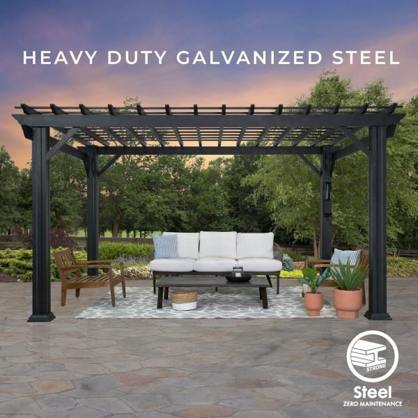 14×10 Stratford Traditional Steel Pergola With Sail Shade Soft Canopy